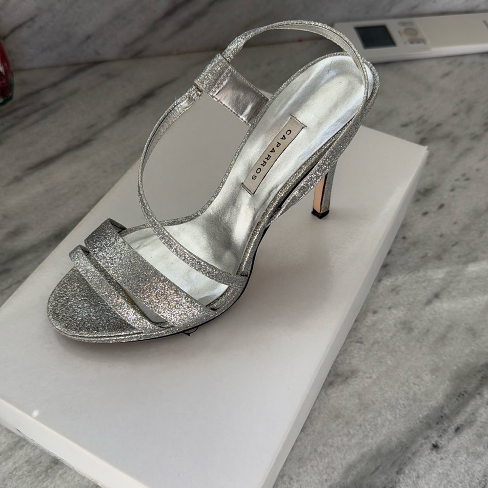 Silver glitter heels